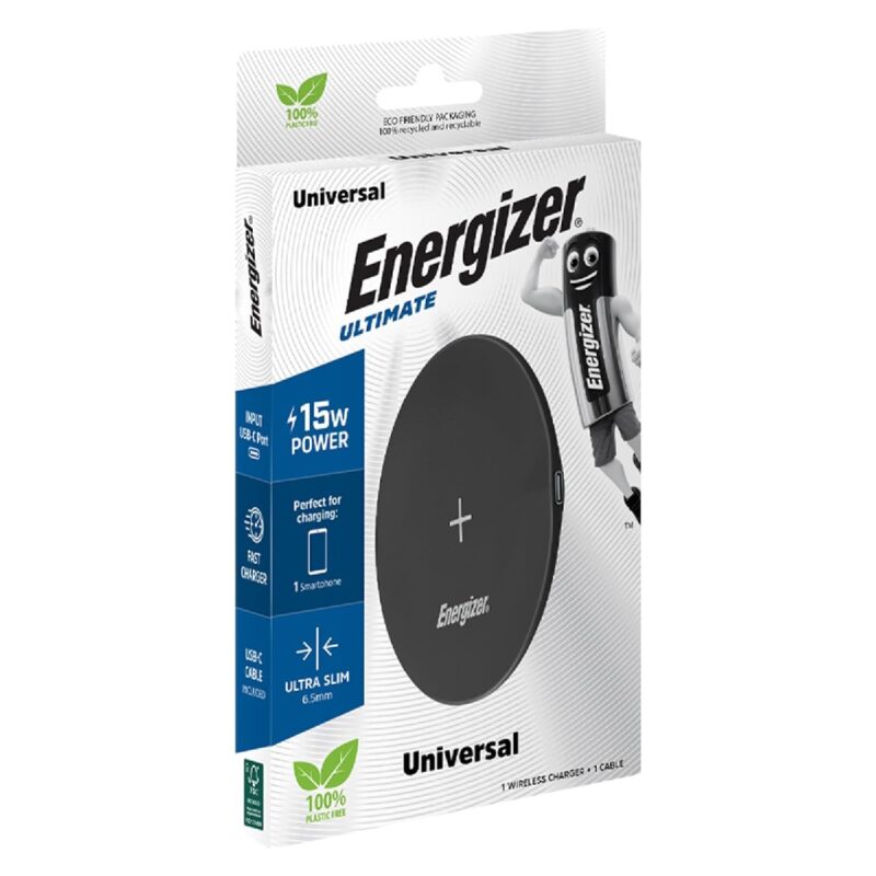 Ασύρματος Φορτιστής Energizer A15W 15W με καλώδιο USB-C 1m Μαύρος