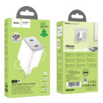 Φορτιστής Ταξιδίου Hoco N42 Elogiado Small Body με 2 Εξόδους Φόρτισης USB-C PD45W Λευκός