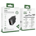 Φορτιστής Ταξιδίου Acefast A82 GaN USB-C PD20W Μαύρος + Καλώδιο Φόρτισης Type C σε Type C 1.2m