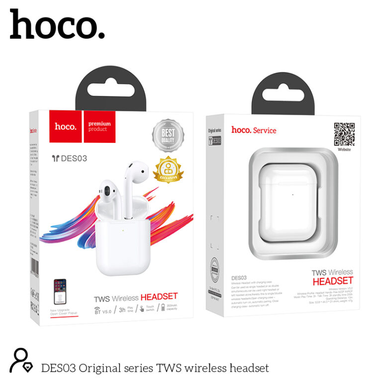Wireless Hands Free Hoco. DES03 TWS V5.0 350mAh και 3h Ώρες Λειτουργίας Λευκά