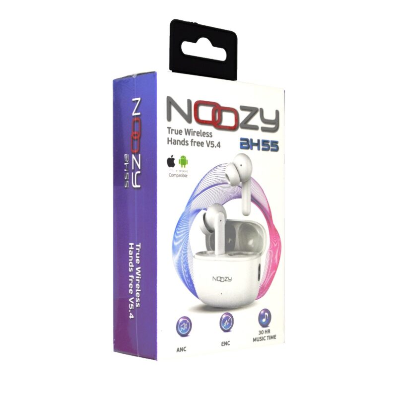 Wireless Hands Free Noozy BH55 V5.4 με ANC + ENC για Μείωση Εξωτερικού Θορύβου 30 ώρες Αναπαραγωγής 6 ώρες Ομιλίας Λευκό
