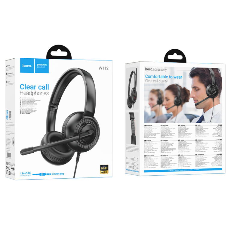 Ακουστικά Stereo Hoco W112 Pure 3.5mm Κατάλληλα για Κλήσεις η Τηλεφωνικό Κέντρο με Μικρόφωνο 1.8m Μαύρα