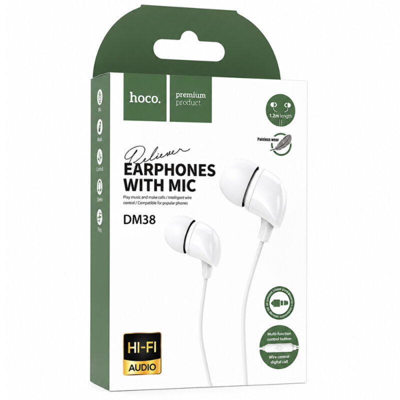 Hands Free Hoco. DM38 Believer Stereo 3.5mm με Μικρόφωνο 1.2m Λευκά