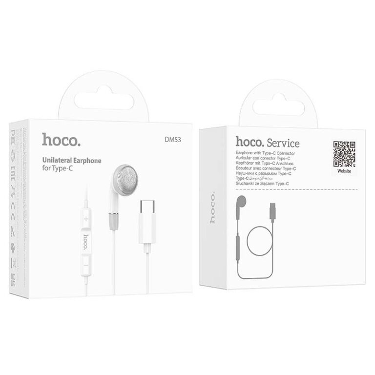 Hands Free Hoco. DM53 Unilateral Earphones USB-C με Μικρόφωνο και Πλήκτρο Λειτουργίας 1.2m Λευκά Συμβατό με όλες τις Συσκευές