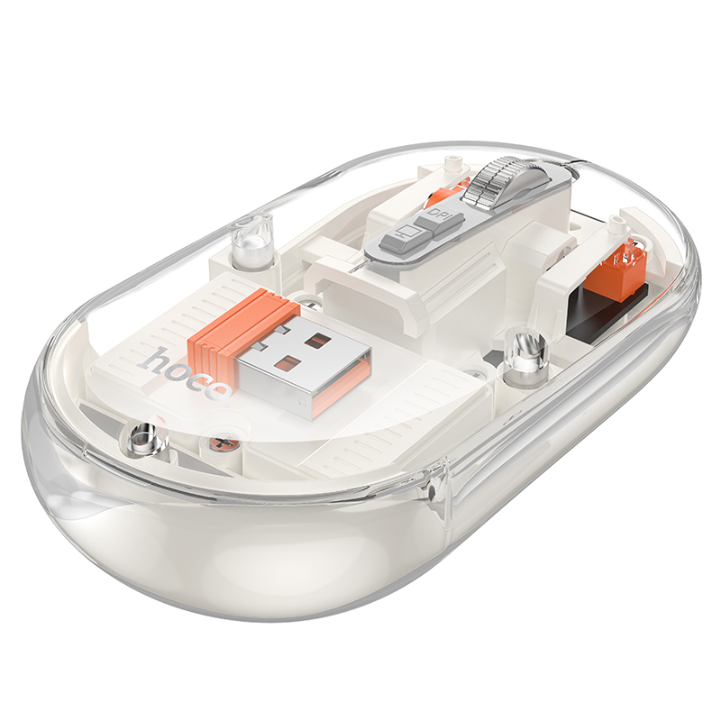 Bluetooth Ποντίκι Hoco GM35 General Wireless με 5 Πλήκτρα DPI 1600 Διάφανο Λευκό