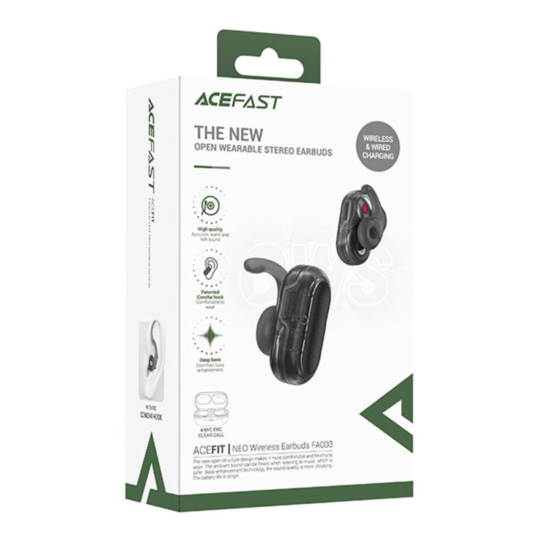 Wireless Earphones Hands Free Acefast FA003 TWS v5.3 550mAh 8hr Λειτουργίας 4-Mic ENC Τεχνολογία IPX4 και Ασύρματη Φόρτιση Μαύρα