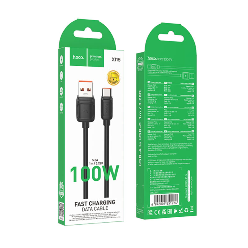 Καλώδιο Hoco X115 Surpass USB-A σε USB-C 100W 5A Μαύρο 1m