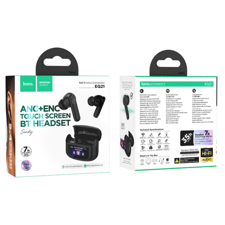 Wireless Hands Free Hoco EQ21 Sandy 400mAh v5.4 με ANC ENC TWS 7 Ώρες Ομιλίας και Οθόνη Αφής Μαύρα