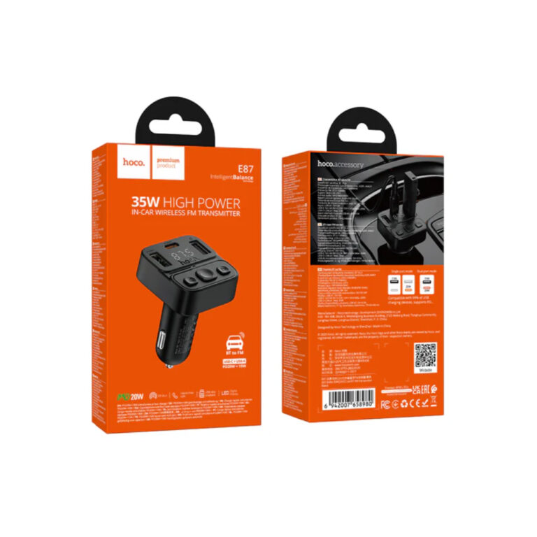 Bluetooth FM Transmitter Hoco E87 Delta 35W με 2xUSB-A και 1xUSB-C PD20W BT v5.4 Υποστηρίζει Αναπαραγωγή Μουσικής απο USB και Απάντηση Κλήσεων