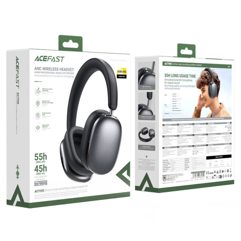 Wireless Ακουστικά Stereo Acefast H9 500mAh v5.4 30dB ANC με Μικρόφωνο και Πλήκτρο Λειτουργιών Μαύρα