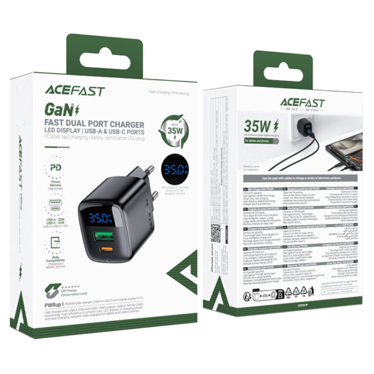 Φορτιστής Ταξιδίου Acefast A116 Fast Charging USB-C PD35W GaN με Digital Ένδειξη Μαύρος