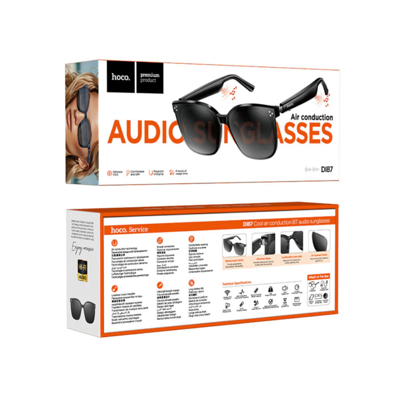 Bluetooth Hands Free Γυαλιά Ηλίου Hoco. DI87 v5.3 με Air-Conduction Ηχεία, Μικρόφωνο, Πλήκτρα Λειτουργίας Αφής και 6 Ώρες Λειτουργίας