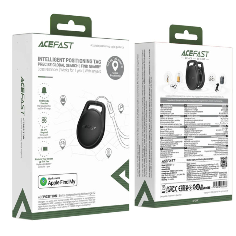 Acefast Tag S2 Anti-Lost Tracker Μόνο για iOS Συμβατό με Apple Find My Network με Λουράκι Μαύρο
