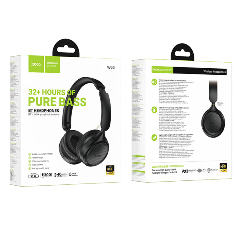Wireless Ακουστικά Stereo Hoco W66 Wave v5.4 300mAh 32hr Χρήσης με Μικρόφωνο Μαύρα