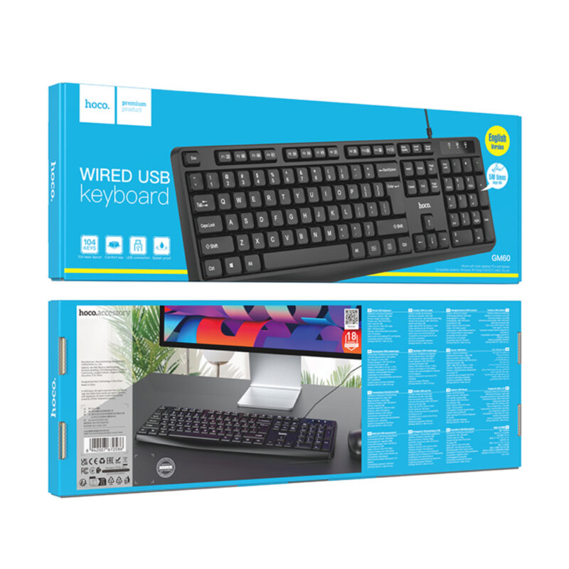 Ενσύρματο Πληκτρολόγιο Hoco GM60 Cool 104 Πλήκτρα Splash Proof με USB-A Καλώδιο 1.45m Μαύρο