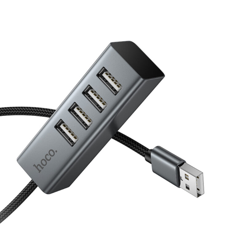 Hub USB Hoco HB1A 4-in-1 USB2.0 σε 4xUSB2.0 480Mbps 5V/3A Metal Gray 1.2m