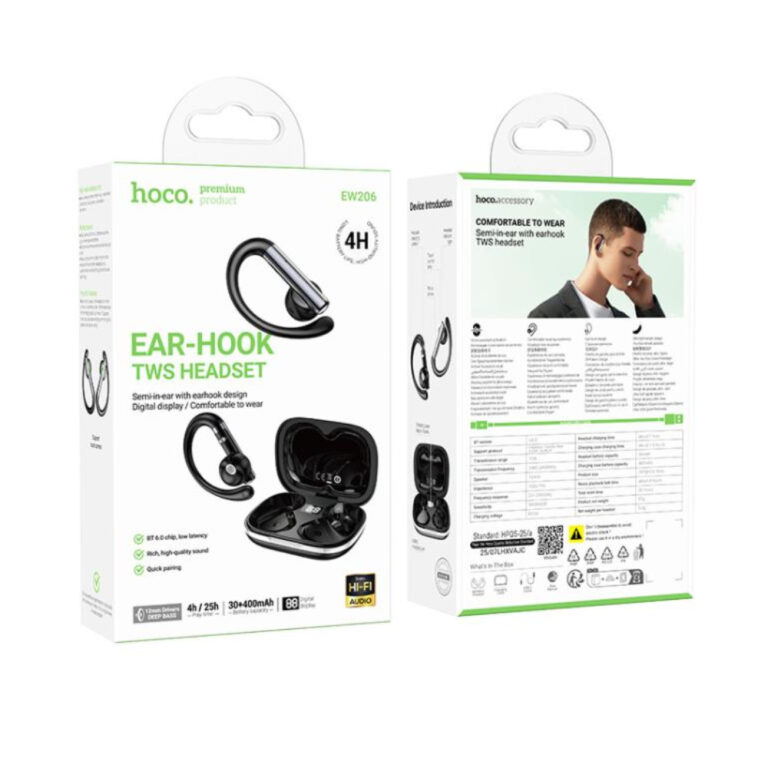 Wireless Hands Free Hoco EW206 Mist TWS v6.0 400mAh 4 Ώρες Ομιλίας Τεχνολογία True Bass και Θήκη Φόρτισης με LED Ένδειξη Μπαταρίας Μαύρα