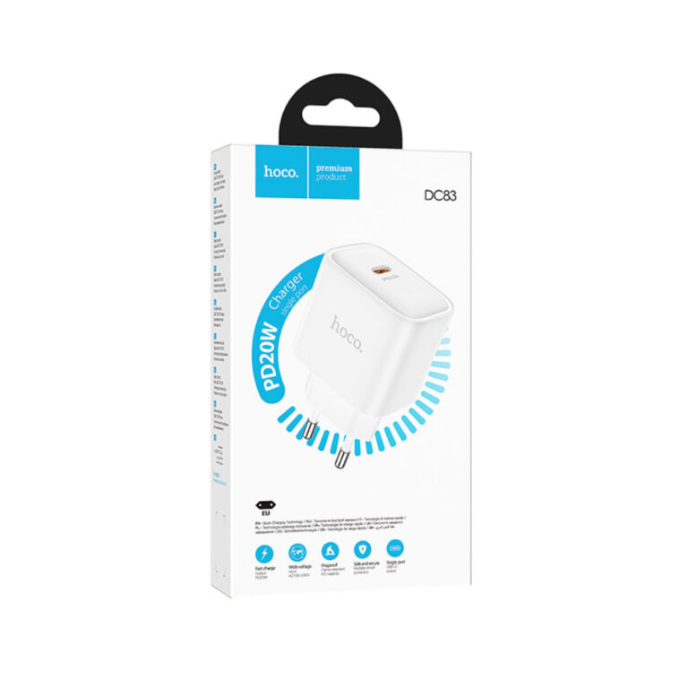 Φορτιστής Ταξιδίου Hoco. DC83 1xUSB-C PD20W QC Λευκός