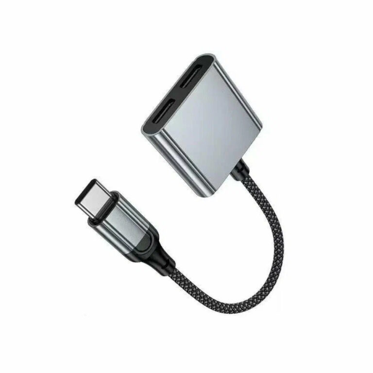Αντάπτορας Hoco UPA34A USB-C με Διπλή Έξοδο σε 2xUSB-C για Τροφοδοσία και Ηχο με Braided Καλώδιο Γκρί