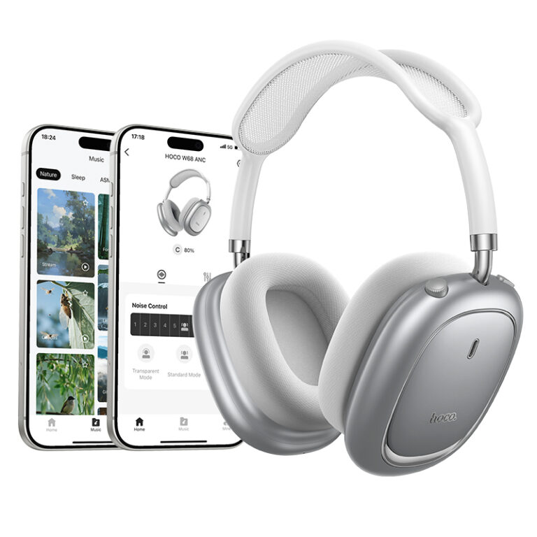 Wireless Ακουστικά Stereo Hoco W68 Calma HiFi Audio ANC v6.0 400mAh 45 Ώρες Ομιλίας AUX USB-C Ασημί