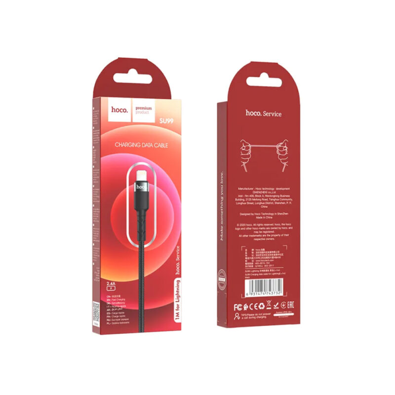 Καλώδιο Hoco. SU99 USB σε Lightning Fast Charging 3A Braided Μαύρο 1m
