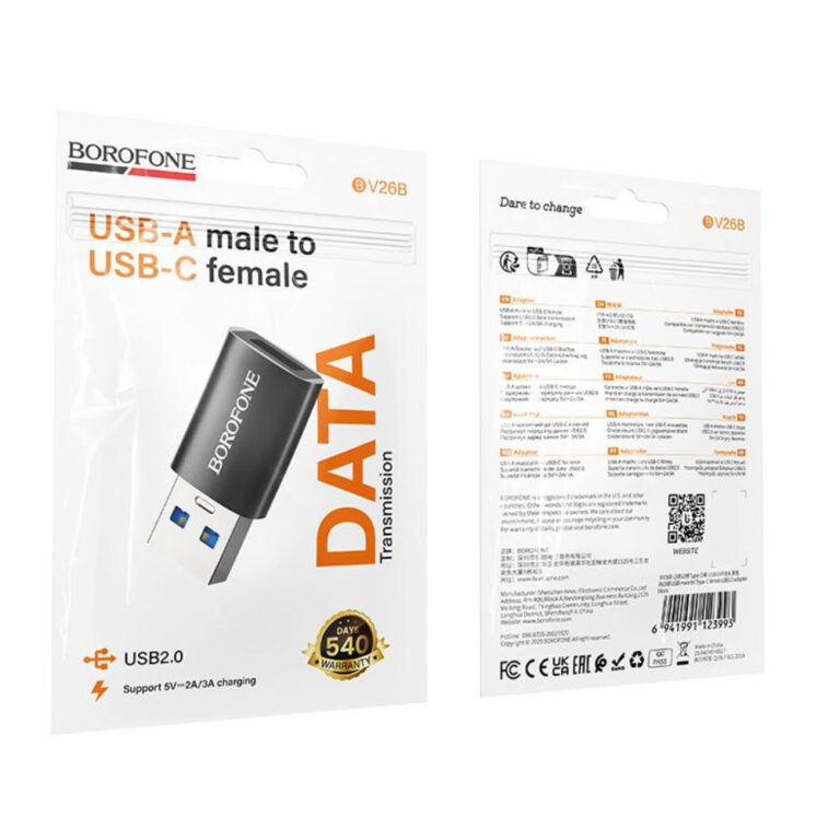 Αντάπτορας Borofone BV26B USB-C σε USB-A USB3.0 Υποστηρίζει Γρήγορη Φόρτιση Μαύρος