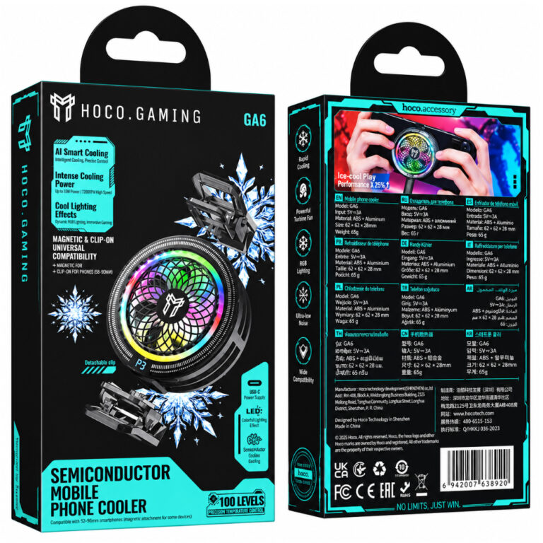 Cooler Κινητού Τηλεφώνου Hoco GA6 Glacier με Μαγνητη και Κλίπ 3-επίπεδα Έντασης Φωτισμό και AI Cooling