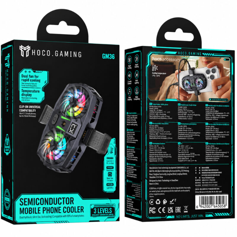 Cooler Κινητού Τηλεφώνου Hoco GM36 Mustango Ultra-silent USB-A Θύρα για Φόρτιση Κινητού 3-επίπεδα Έντασης και Φωτισμό