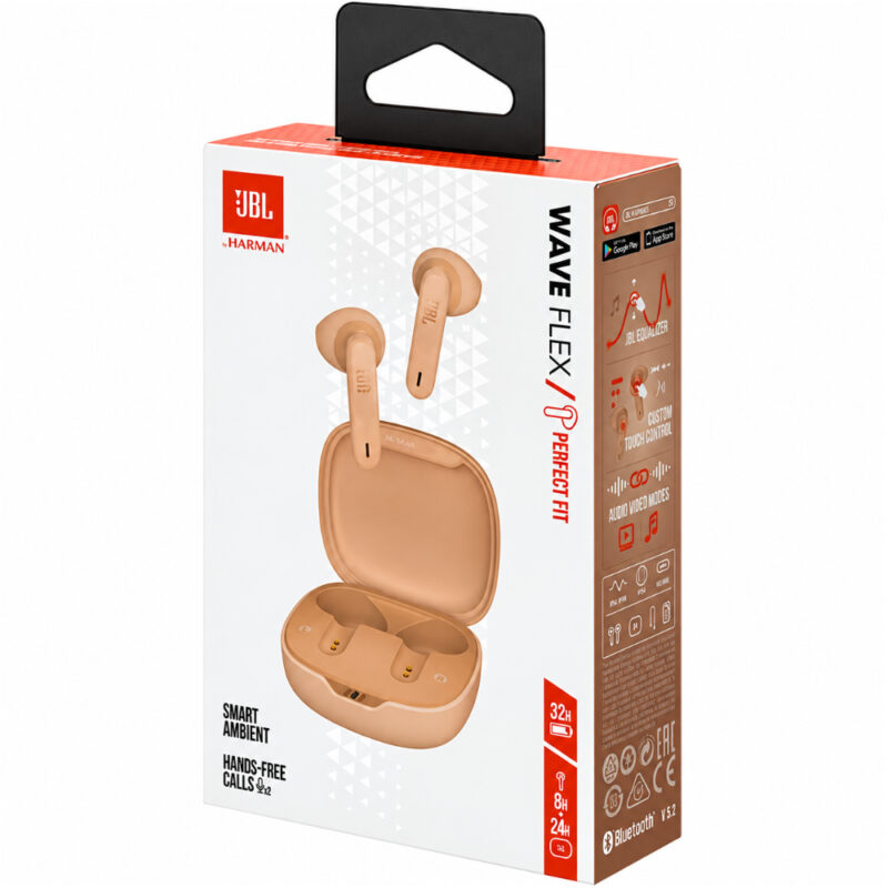 Wireless Hands Free JBL Wave Flex Earbud με Voice Aware έως 32 Ώρες Λειτουργίας BT v5.2 IP54 Beige