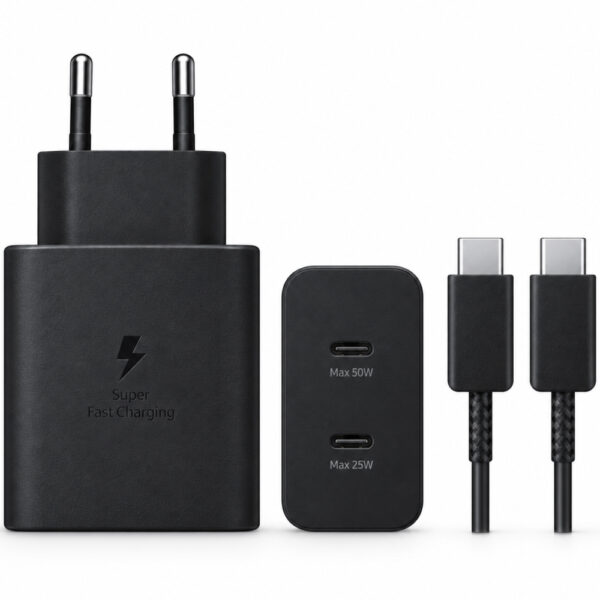 Φορτιστής Ταξιδίου Samsung Super Fast Charge 2.0 T5020XBE 50W 2xUSB-C και Καλώδιο USB-C σε USB-C Μαύρος