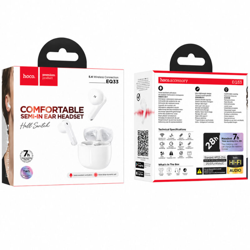 Wireless Hands Free Hoco EQ33 Gem TWS v5.4 300mAh 7 Ώρες Λειτουργίας Λευκά