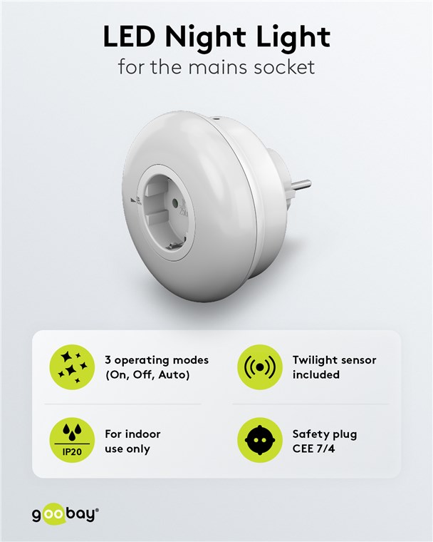 GOOBAY LED φωτιστικό νυκτός 64566 με πρίζα schuko, 6500K, IP20