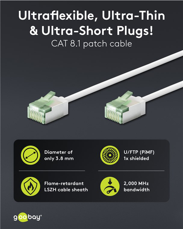 Goobay Καλώδιο Δικτύου 0.25m CAT 8.1 U/FTP Ultra Slim Copper 40Gbps Λευκό 74358