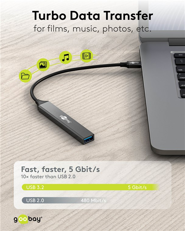 Goobay USB Hub 4x Θυρών USB 3.2 5Gbps USB Σύνδεση Γκρι 74458
