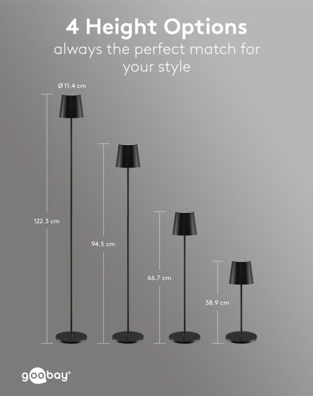 GOOBAY επιτραπέζιο φωτιστικό 76573, RGBW, dimmable, επαναφορτιζόμενο, έως 122.3cm ύψος, μαύρο