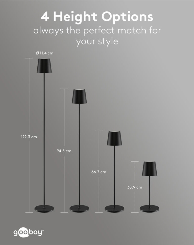 GOOBAY επιτραπέζιο φωτιστικό 76573, RGBW, dimmable, επαναφορτιζόμενο, έως 122.3cm ύψος, μαύρο