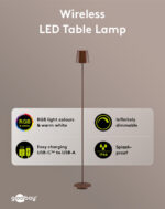 GOOBAY επιτραπέζιο φωτιστικό 76574, RGBW, dimmable, επαναφορτιζόμενο, έως 122.3cm ύψος, χάλκινο