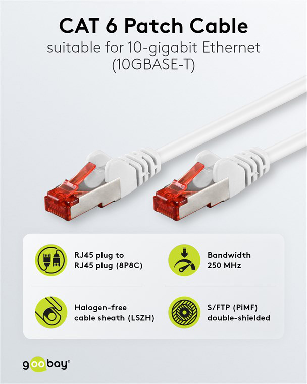 Goobay Καλώδιο Δικτύου 7.5m CAT 6 S/FTP Copper 250MHz Λευκό 93511