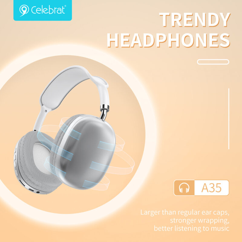 CELEBRAT headphones A35, ασύρματα & ενσύρματα, micro SD, 40mm, 200mAh, λευκά