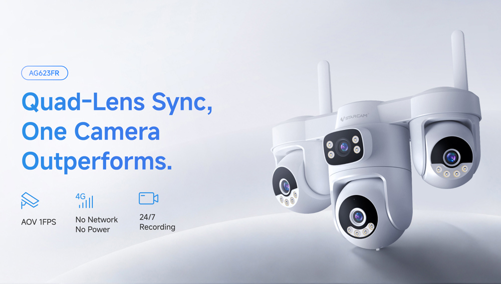 VSTARCAM smart ηλιακή κάμερα AG623FR, four-lens, 3MP, 4G, SD, PTZ, IP66, μαύρη