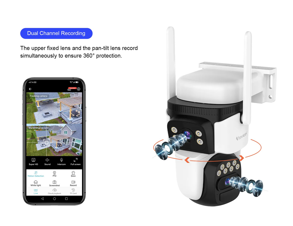 VSTARCAM smart ηλιακή κάμερα CB621DR, dual lens, 3MP, WiFi, SD, PTZ, IP66