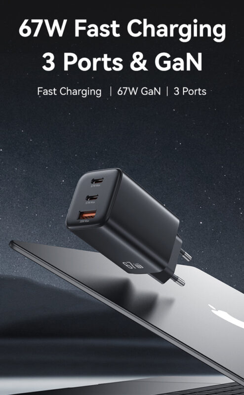 USAMS φορτιστής τοίχου CC265, USB & 2x USB-C, 67W, GaN, λευκός