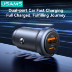 USAMS φορτιστής αυτοκινήτου CC322, USB & USB-C, 30W, γκρι