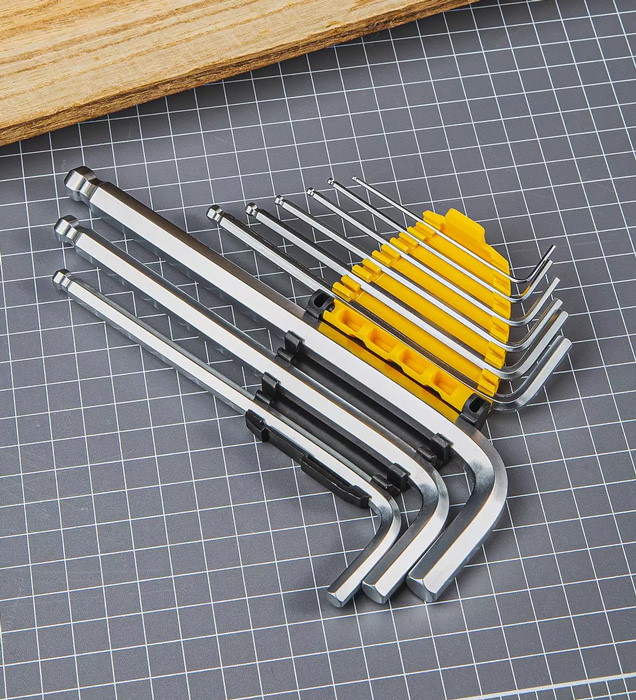 DELI σετ κλειδιά Allen DL3088 με μακρύ βραχίονα, 1.5-10mm, Cr-V, 9τμχ