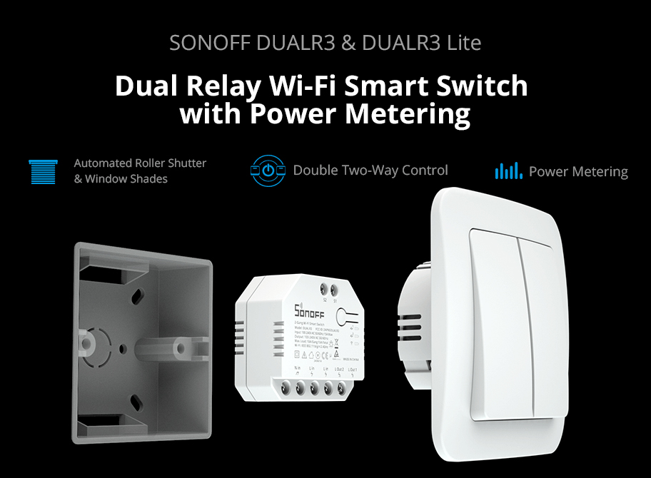 SONOFF smart διακόπτης DUALR3, 2-Gang, WiFi, 15A, λευκός