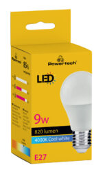 POWERTECH LED λάμπα E27-020, 9W, 4000K, E27, 820lm