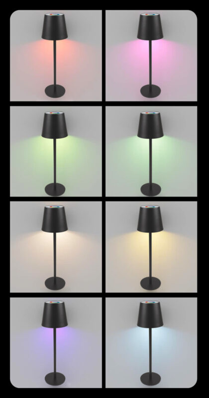 POWERTECH LED επιτραπέζιο φωτιστικό HLL-0195, RGB, ρυθμιζόμενο, επαναφορτιζόμενο, μαύρο