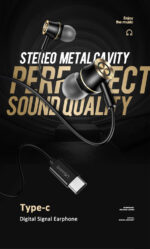 USAMS earphones με μικρόφωνο US-SJ482, USB-C σύνδεση, Φ10mm, 1.2m, μαύρα