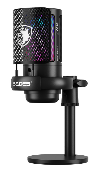 SADES gaming μικρόφωνο TYTO με βάση γραφείου & επιτραπέζια, pop φίλτρο, καρδιοειδές, USB, μαύρο