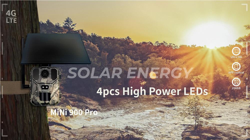 SUNTEK smart ηλιακή κάμερα κυνηγού Mini 900 Pro, PIR, 4G, 30MP/2K, SD, IP65